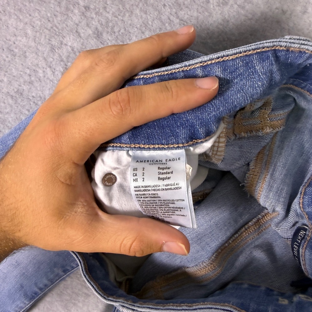 American Eagle Next Level Stretch Jeans Women 2 Blue Cropped Straight Side Slit - Picture 4 of 6